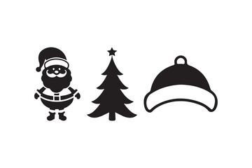 Christmas icons santa claus tree and hat silhouette