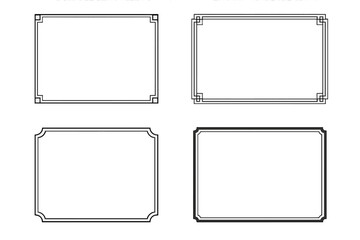 Rectangle frames vector set of 4. Perfect for invitations, certificates, and posters. Frame vector graphics with various border designs. Vintage elegant line art.