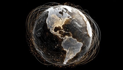 A digitally rendered globe, with light trails