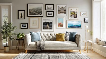 Light-filled room with gallery wall and sofa
