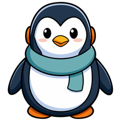 Obraz premium Cute Chubby Penguin with Scarf and Earmuffs in Winter, Cartoon Vector PNG Isolated