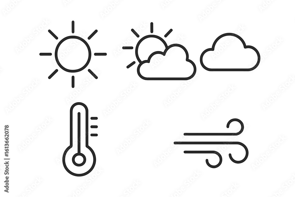 Aufkleber weather forecast outline icon set. meteorology symbols collection. sun, cloud, partly cloudy, wind, 