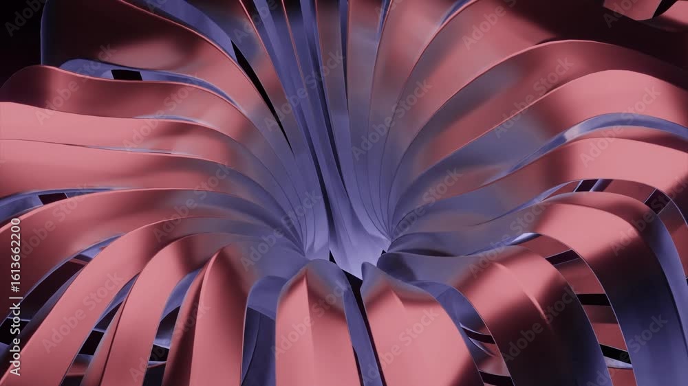Poster abstract digital rendering of flowing, curved surfaces in shades of pink and purple, creating a vort