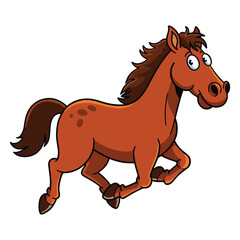 Running cartoon horse vector illustration isolated on white background perfect for animal themes, children illustrations, and motion design projects.