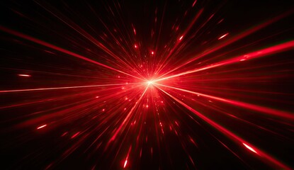 Red light beams radiating outward from a central point on a black background
