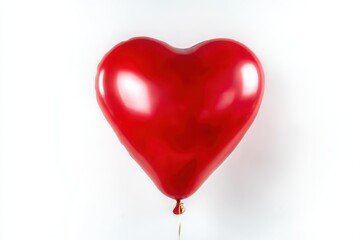 Single red heart shaped balloon floating isolated on white background