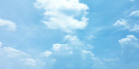 Storm clouds in the sky, Dramatic rain, Bright Flash shining light for design concept, panoramic view of clear blue sky and clouds, pastel white fluffy clouds