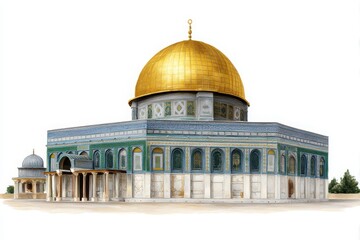 Watercolor illustration of the dome of the rock in jerusalem isolated on white background
