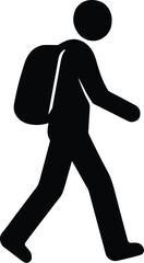 Minimalist Hiker Silhouette Walking with Backpack in Side View