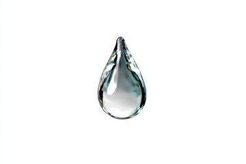 A single clear water droplet suspended in the air isolated on white background