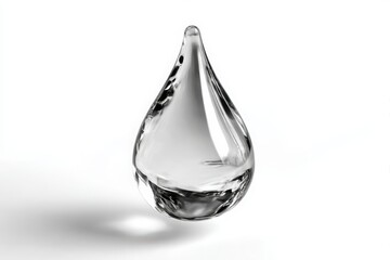 Clear liquid water droplet suspended in air isolated on white background