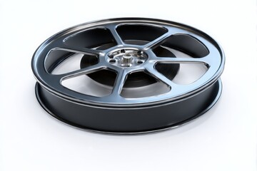 Close up of a silver alloy car wheel rim isolated on white background