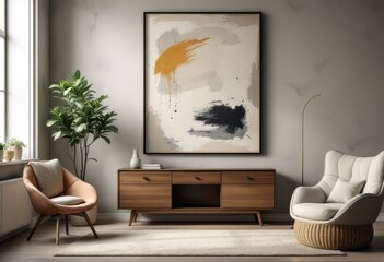 Modern living room interior with abstract art.