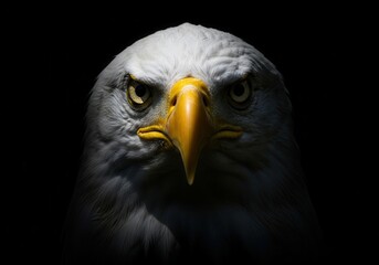 Obraz premium Sovereign Gaze: A Bald Eagle's Intense Portrait Against a Black Background