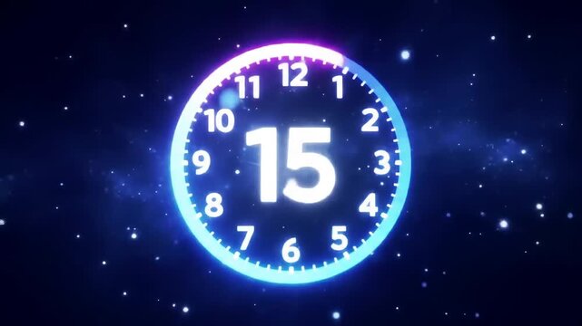 Countdown Animation with Neon Clocks in Cosmic Space Background - Numbers Decreasing
