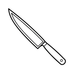 Simple line art kitchen knife illustration in red and blue tones