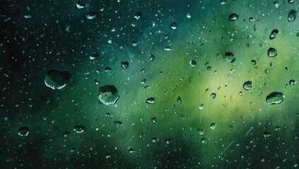 Raindrops on a dark green window