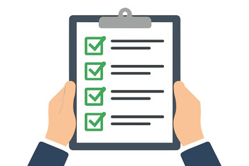 Businessman hands holding clipboard with checklist. Task done. To-do list completed. Successful project management. Concept of agreement, survey, contract signed and approved.