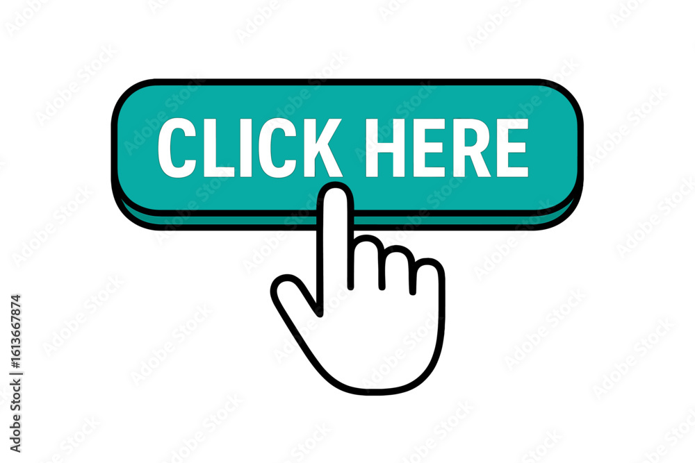 Poster click here button with hand pointer cursor. modern action button for website and mobile app. user in