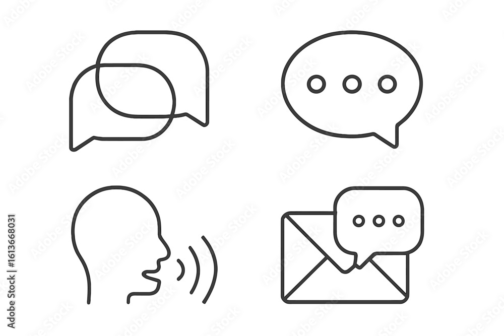Poster communication icons set in thin line style. vector symbols collection. chat bubble, dialogue, speaki