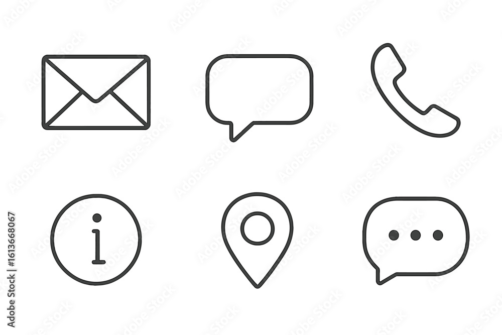 Poster web contact icon collection. simple thin line vector pictograms for business communication. includes