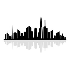 Obraz premium Silhouette of a Modern Cityscape with Prominent Skyscrapers and Reflection