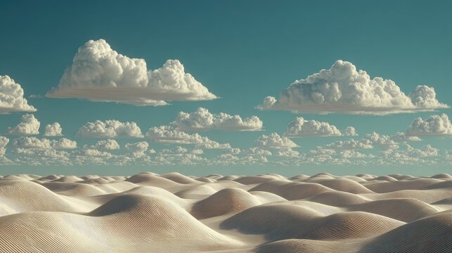 Vast desert landscape with cumulus clouds