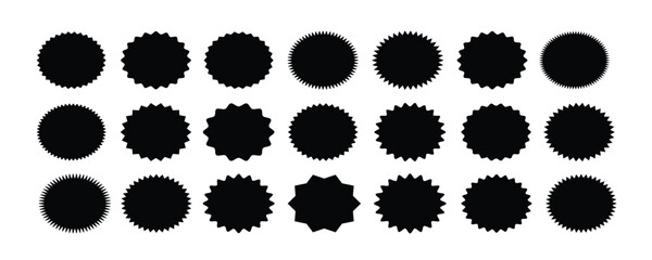 Set of circles with zigzag edges, Sunburst sticker shapes.Different shapes and sizes frame with zigzag edge.