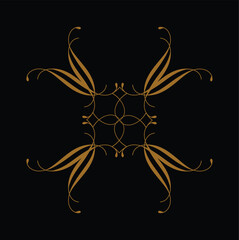 Elegant golden floral mandala design on a dark black background