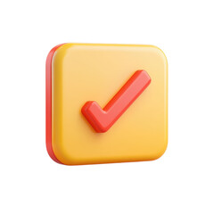 Yellow and Red 3D Rendered Approved Tick Sign Symbol Icon Checkmark on transparent background