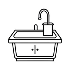 Clean line art kitchen sink and faucet with basin illustration