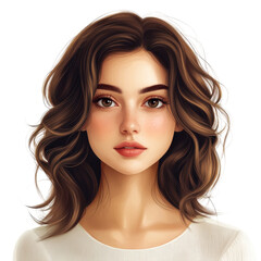 Young Woman s Portrait Warm Brown Hair and Eyes Rosy Cheeks Perfect Skin on transparent background