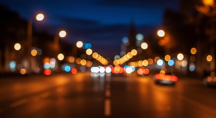 夜の街路、光が美しく輝く街並みを捉えた写真