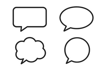 Blank speech bubbles set with rectangle oval round cloud shape, comic chat balloon outline icon collection, empty message frame for text, cartoon dialog symbol design, isolated vector illustration