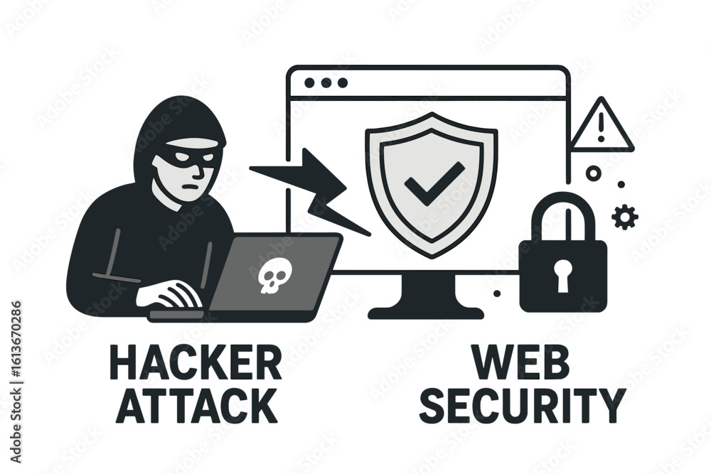 Poster hacker attack and web security concept. cybersecurity crime, internet data protection, and privacy. 