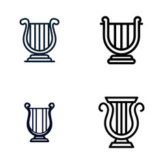 A set of four harp icons in a minimalist style on a transparent background