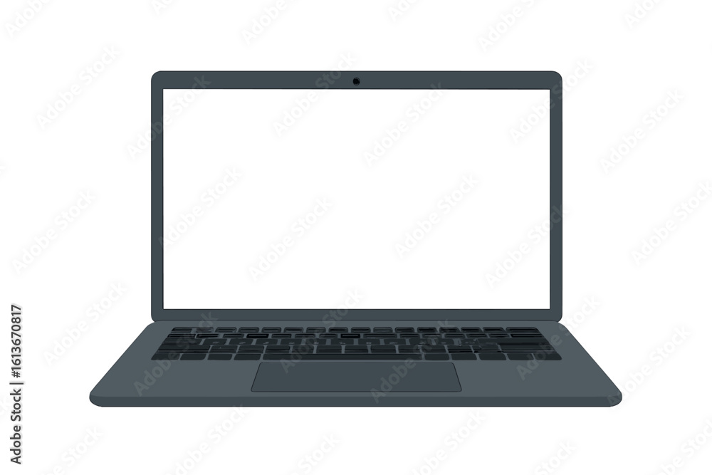 Poster laptop computer mockup vector illustration. modern notebook with blank white screen isolated on back