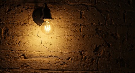 古びたレンガ壁に優しく灯る電球の温かい光