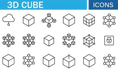 Minimalist 3D Cube Icon Set for Digital Design, 3D Modeling, and Branding