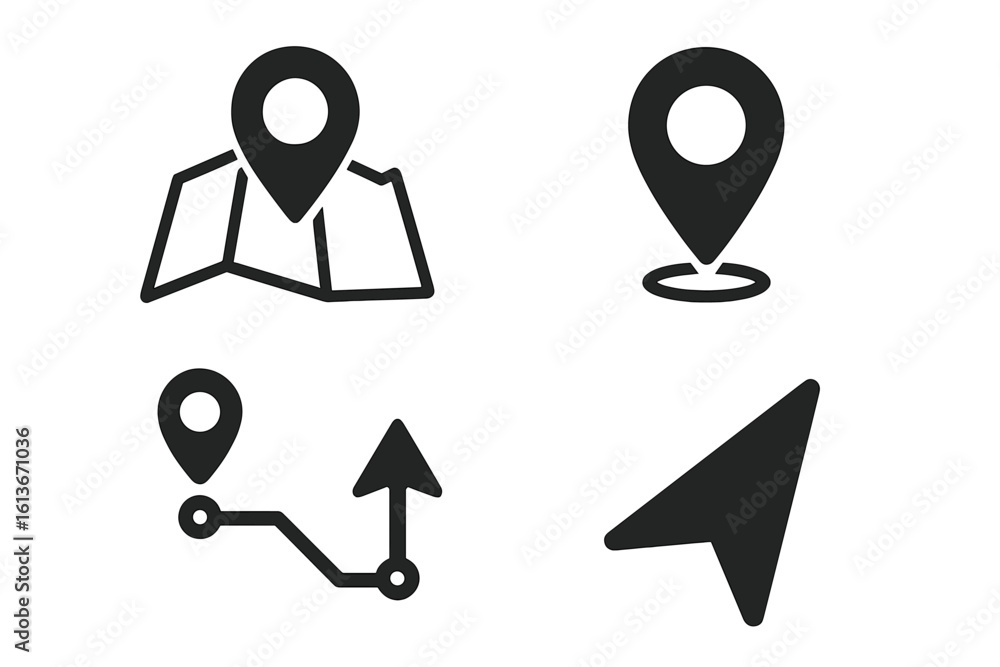 Poster map location and navigation icon set. simple flat vector symbols for gps, direction, route, and dest