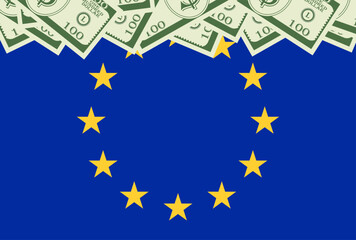 European Union Background. European Flag with Dollar Banknote. EU Economy Concept. Vector Illustration. 