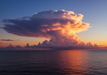 夕焼け空に浮かぶ巨大な積乱雲が壮大に広がる