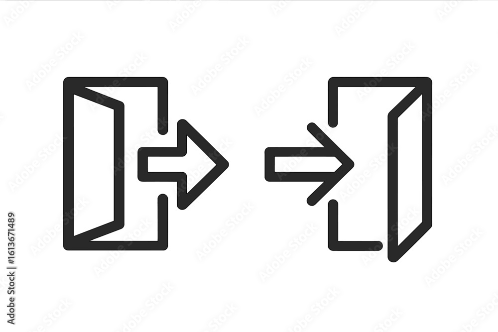 Poster enter and exit line icon set. open door symbol with arrow for login and logout. vector pictogram for