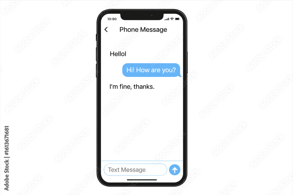 Poster realistic mobile phone with a messaging app interface. vector illustration of a smartphone screen sh