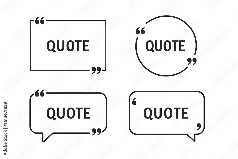 Poster quote box frames set for testimonials and comments. speech bubble and quotation mark borders for cit