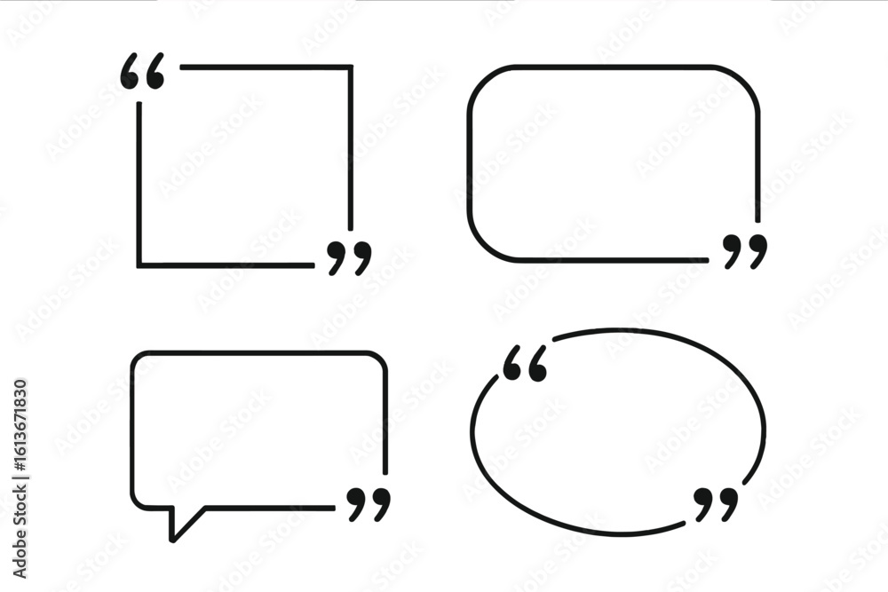 Poster quote box frames set for testimonials and comments. speech bubble and quotation mark vector icons. m