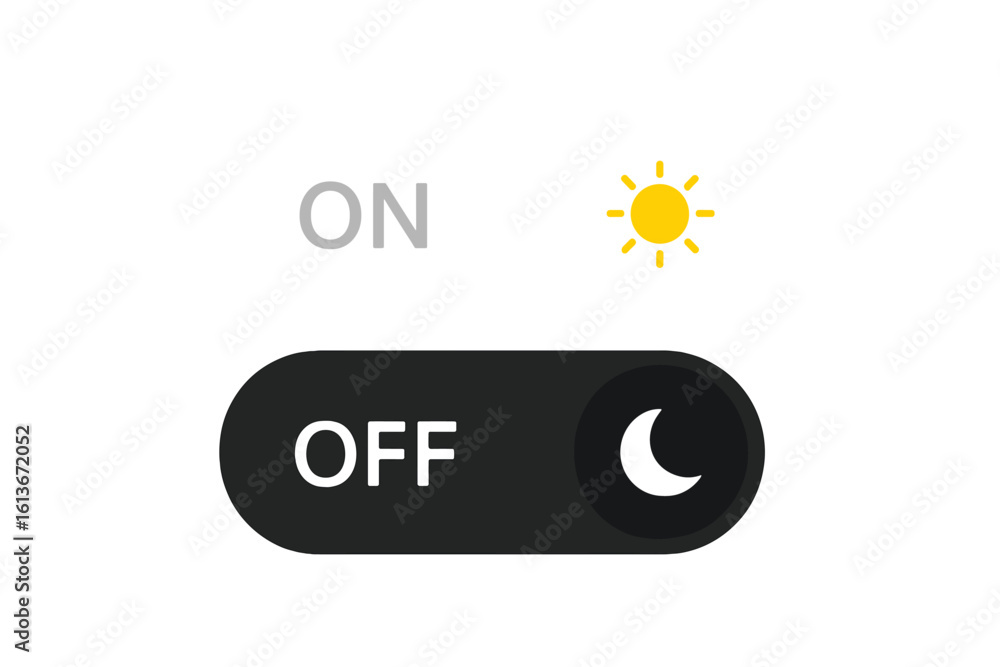 Poster day and night mode toggle switch vector. on and off buttons for light and dark theme selection. user