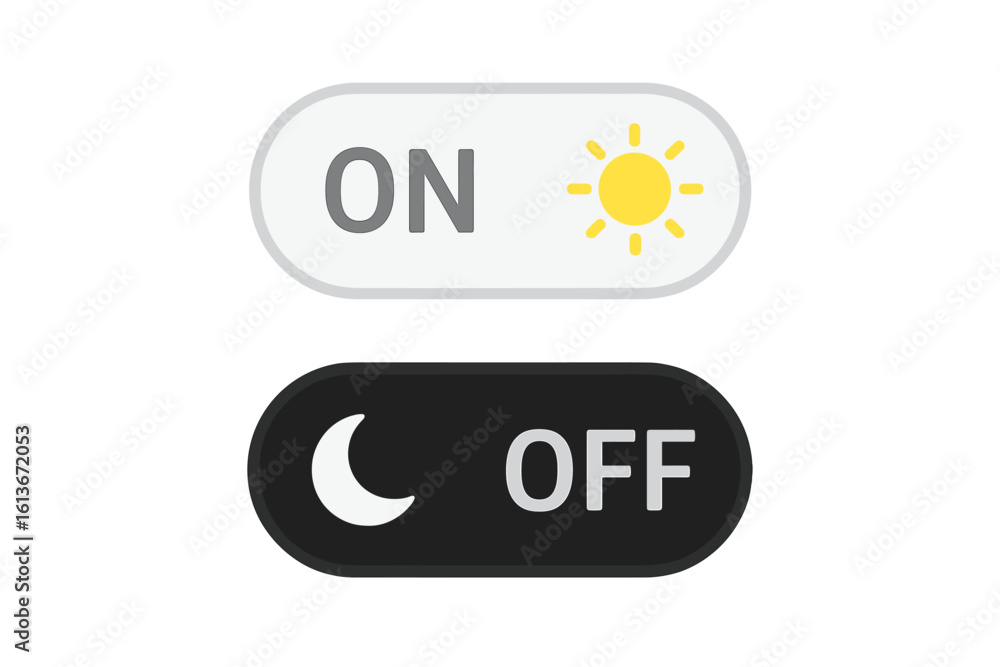 Aufkleber day and night mode switch. on off toggle buttons. light and dark theme selection for user interface.