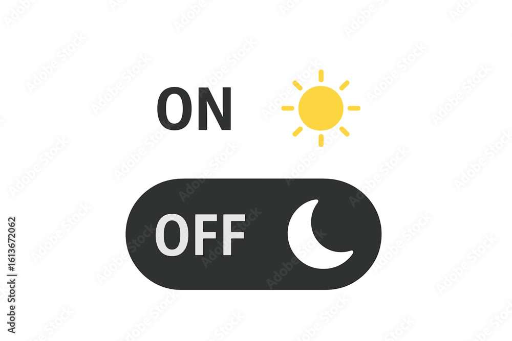 Poster day and night mode toggle switch icon. on and off button for light and dark theme. sun and moon symb