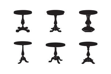Six black and white silhouette illustrations of antique pedestal tables antique table furniture